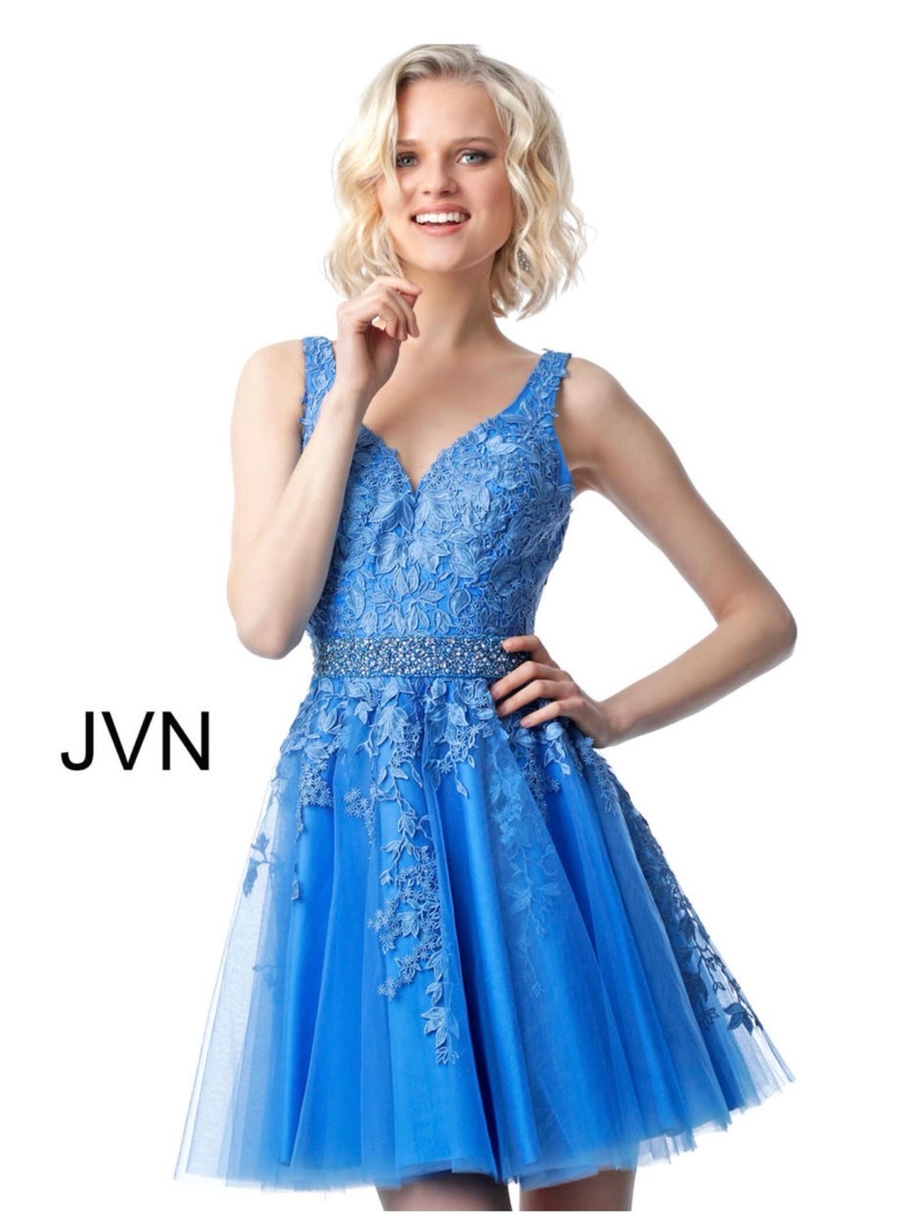 NWT Jovani JVN68267 sz 4 Blue Embroidered Beaded Floral HOCO Dress MSRP $439